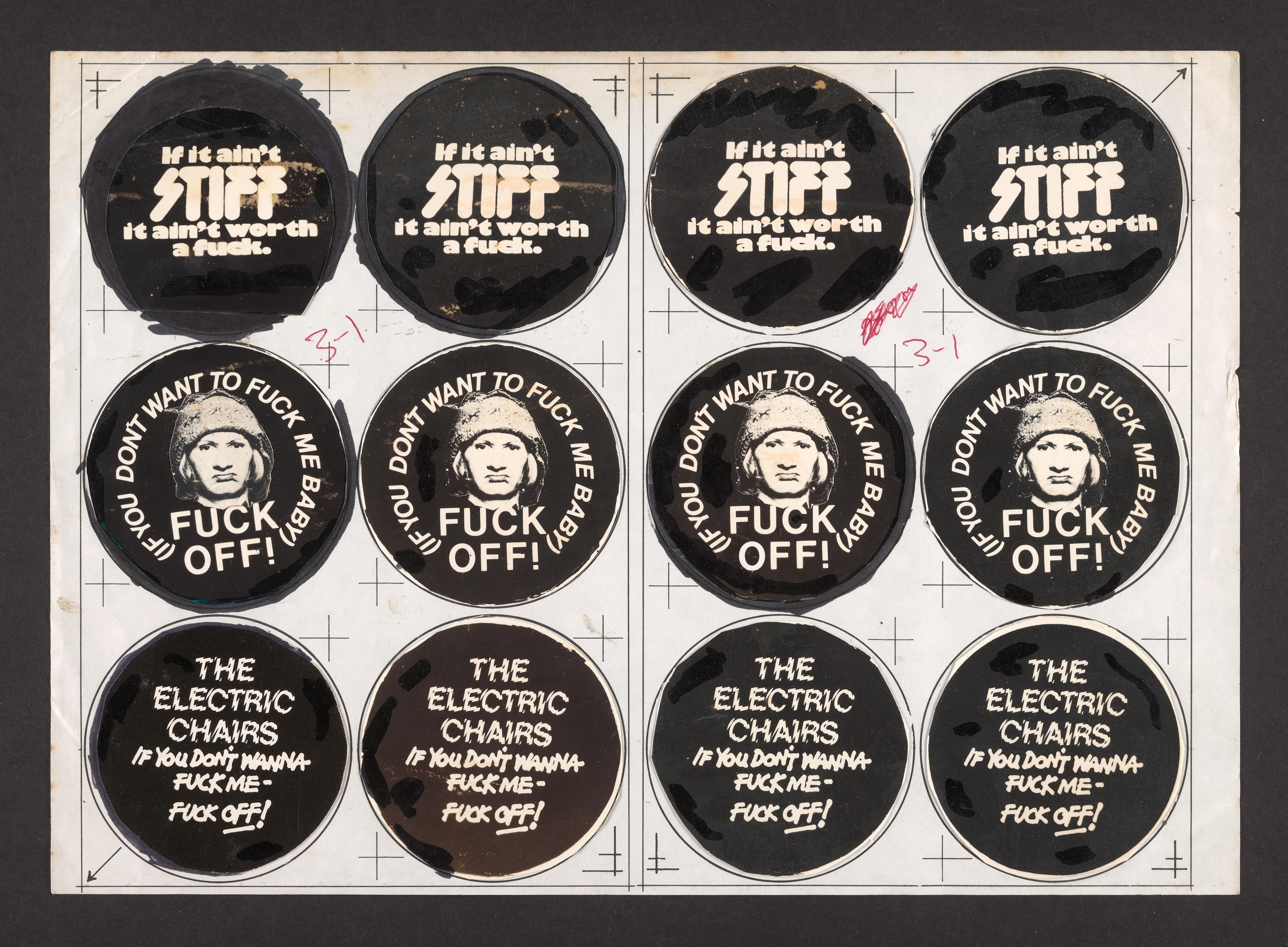 Wayne County "Fuck Off" - Rare Stiff Records promotional badges and paper ephemera